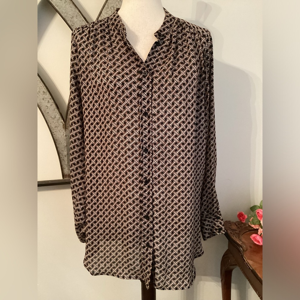 H&M Roomy Black, Tan and Crème Roomy Georgette Print Blouse